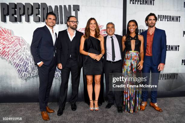 Juan Pablo Raba, Pierre Morel, Jennifer Garner, John Ortiz, Annie Ilonzeh, and Tyson Ritter attend the premiere of STX Entertainment's "Peppermint"...