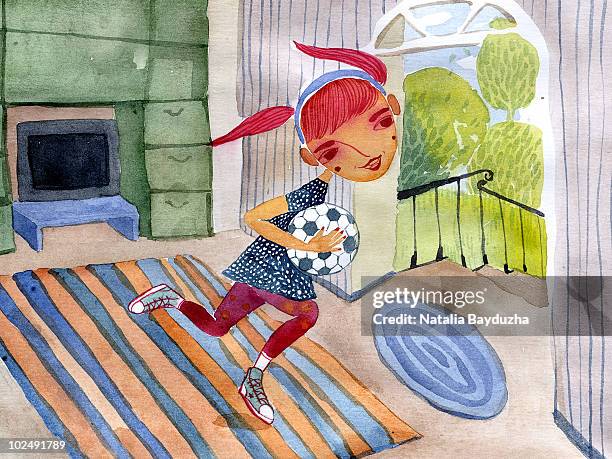 Girl Rushing Out To Play Football High-Res Vector Graphic