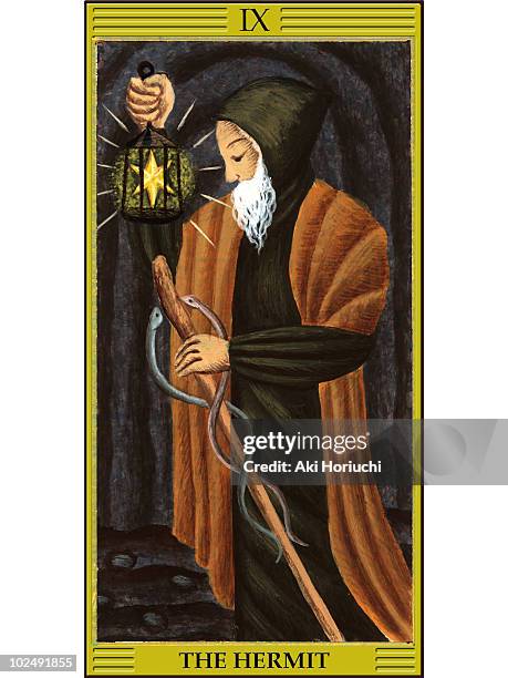 illustrazioni stock, clip art, cartoni animati e icone di tendenza di hermit tarot card - tarocchi