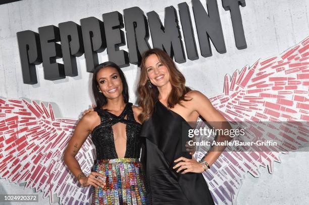 Annie Ilonzeh and Jennifer Garner attend the premiere of STX Entertainment's 'Peppermint' at Regal Cinemas L.A. LIVE Stadium 14 on August 28, 2018 in...