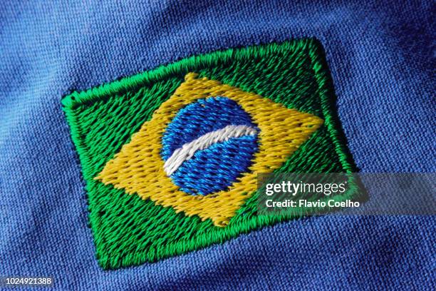 brazilian embroidered flag patch - embroidery fotografías e imágenes de stock