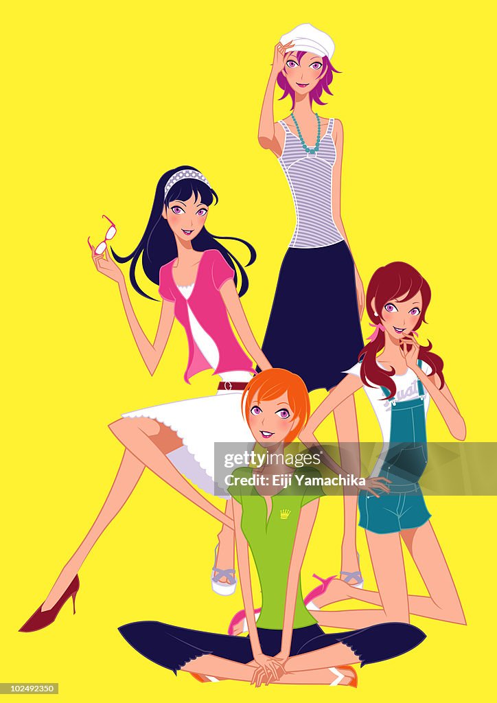 Four fashionable young women