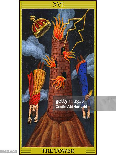 tower tarot card - the two towers stock illustrations