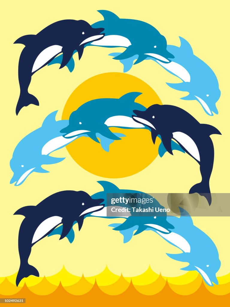 A print of dolphins jumping and creating a pattern