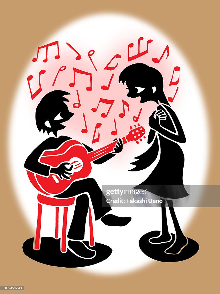 A print of a couple making music