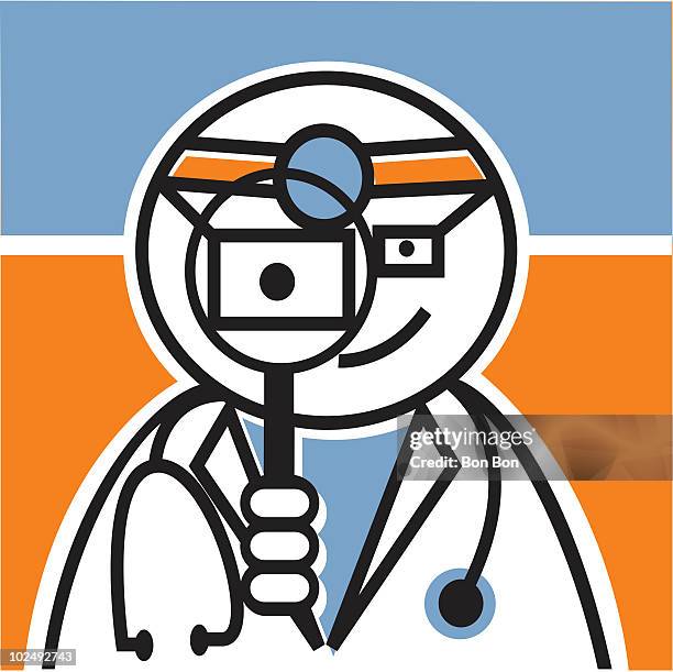 doctor looking through magnifying glass - person looking through magnifying glass stock illustrations
