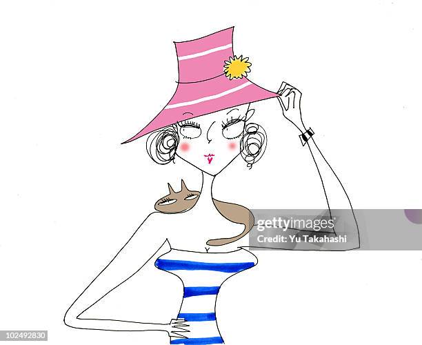 a woman with a cat around her neck - strapless stock illustrations