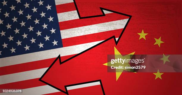 usa and china free trade concept - chinese american stock illustrations