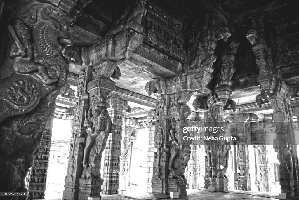 Ornate Pillars of Achyutaraya Temple - Hampi, Karnataka India.