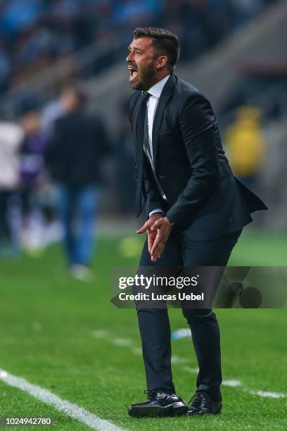 Leandro Benitez coach of Estudiantes during the match between Gremio and Estudiantes, part of Copa Conmebol Libertadores 2018, at Arena do Gremio on...