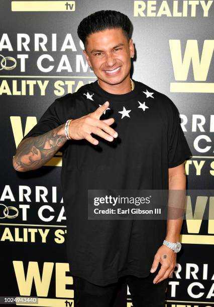 Pauly D attends the premiere of WE tv's "Marriage Boot Camp Reality Stars" at HYDE Sunset: Kitchen + Cocktails on August 28, 2018 in West Hollywood,...