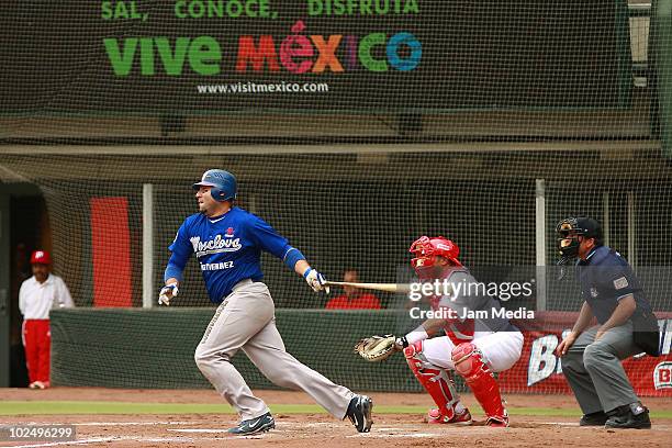 Ismael Salas of Acereros de Monclova in action during a 2010 Liga Mexicana de Beisebol match against Diablos Rojos del Mexico at the Foro Sol Stadium...