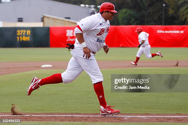 Japhet Amador of Diablos Rojos del Mexico in action during a 2010 Liga Mexicana de Beisebol match against Acereros de Monclova at the Foro Sol...