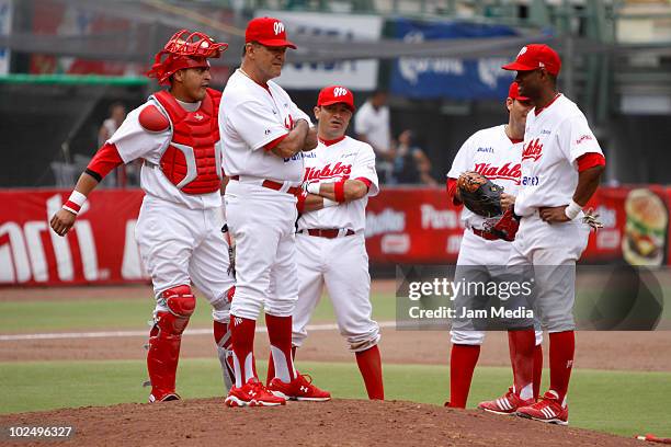 Max Oliveras, manager of Diablos Rojos del Mexico during a 2010 Liga Mexicana de Beisebol match against Acereros de Monclova at the Foro Sol Stadium...