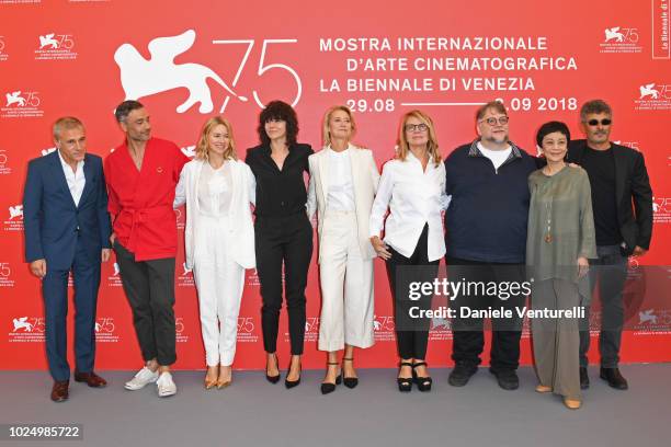 Official Competition jury members Christoph Waltz, Taika Waititi, Naomi Watts, Malgorzata Szumowska, Trine Dyrholm, Nicole Garcia, president of the...