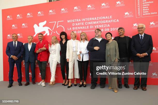 Director of the festival Alberto Barbera, official competition jury members Christoph Waltz, Taika Waititi, Naomi Watts, Malgorzata Szumowska, Trine...