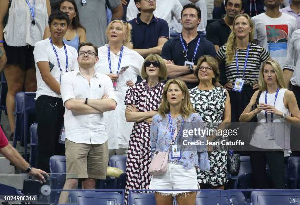 Hugh Jackman, his wife Deborra-lee Furness and their son Oscar Jackman , below Anna Wintour, his son Charles Shaffer , Lynette Federer, mother of...