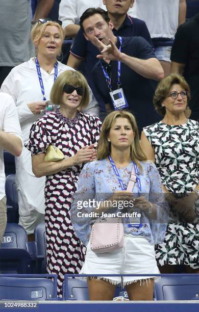 Hugh Jackman, his wife Deborra-lee Furness, below Anna Wintour, Lynette Federer, mother of Roger Federer, below Mirka Federer, Federer's wife attend...