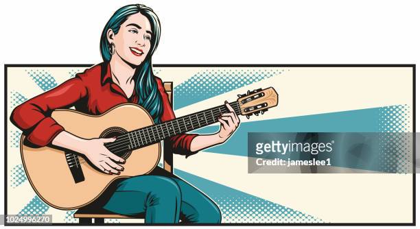 frau spielen akustikgitarre - pop musician stock-grafiken, -clipart, -cartoons und -symbole