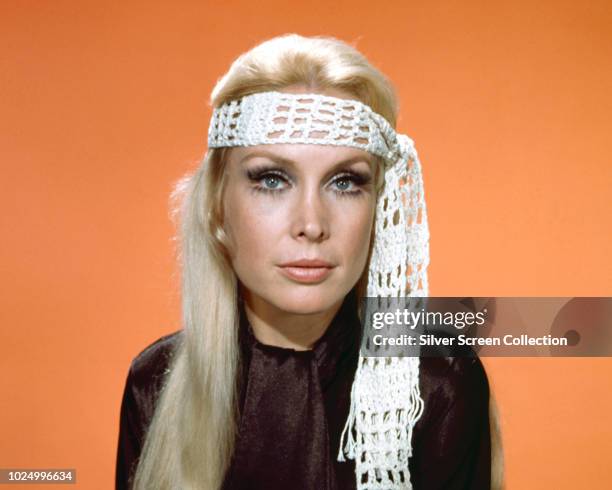 American actress Barbara Eden wearing a crocheted headband, circa 1970.