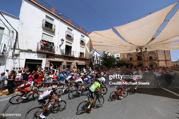 Reto Hollenstein of Switzerland and Team Katusha Alpecin / Oscar Rodriguez of Spain and Team Euskadi - Murias / Laujar De Andarax Village / Fans /...