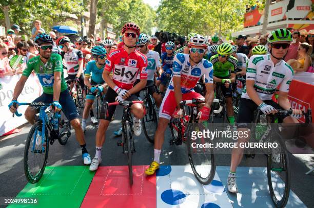 Movistar's Spanish cyclist Alejandro Valverde, Team Sky's Polish cyclist Michal Kwiatkowski, Cofidis' Spanish cyclist Luis Angel Mate Mardones and...