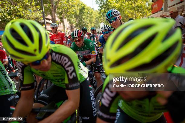 Quick - Step Floors' Italian cyclist Elia Viviani waits for the start of the fifth stage of the 73rd edition of "La Vuelta" Tour of Spain cycling...