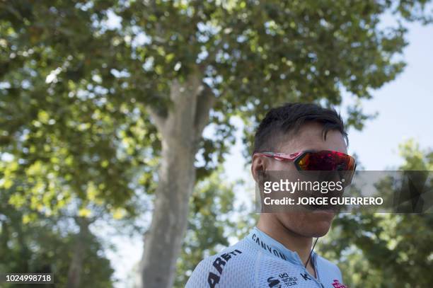 Team Katusha Alpecin's Colombian cyclist Jhonatan Restrepo waits for the start of the fifth stage of the 73rd edition of "La Vuelta" Tour of Spain...