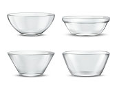 Vector 3d realistic transparent tableware, glass dishes