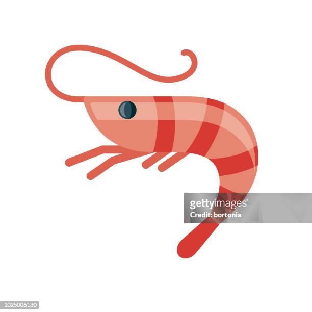 illustrazioni stock, clip art, cartoni animati e icone di tendenza di icona carne di design piatto di gamberetti - shrimp animal