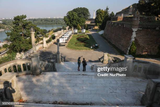 The rivers Sava and Danube along the riverside in Belgrade, the largest city and capital of Serbia on 21th August 2018. The two rivers merge at the...