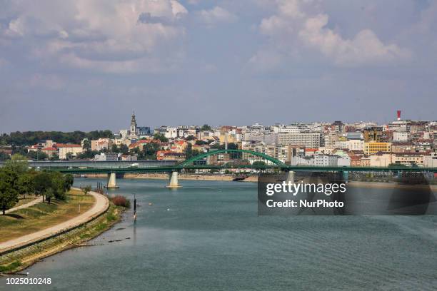 The rivers Sava and Danube along the riverside in Belgrade, the largest city and capital of Serbia on 21th August 2018. The two rivers merge at the...