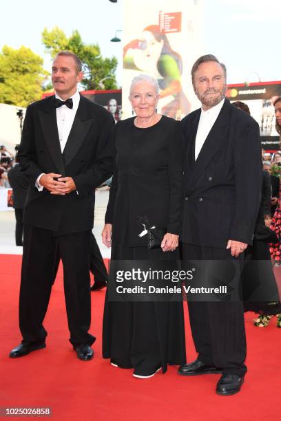 Carlo Gabriel Nero, Vanessa Redgrave and Franco Nero walk the red carpet ahead of the opening ceremony and the 'First Man' screening during the 75th...
