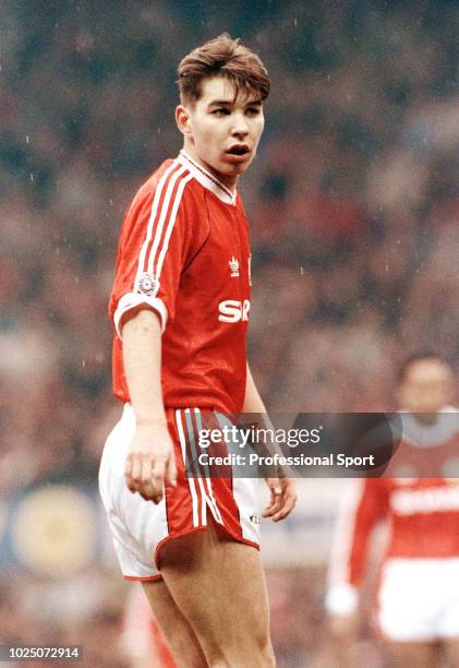 Darren Ferguson of Manchester United in action during a Barclays League Division One match at Old Trafford on March 2, 1991 in Manchester, England.