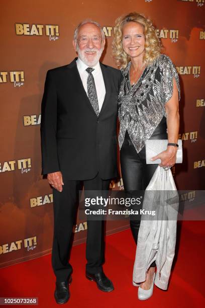 Comedian Dieter Hallervorden and his wife Elena Blume attend the musical premiere of 'BEAT IT! - Die Show ueber den King of Pop' at Stage Theater on...