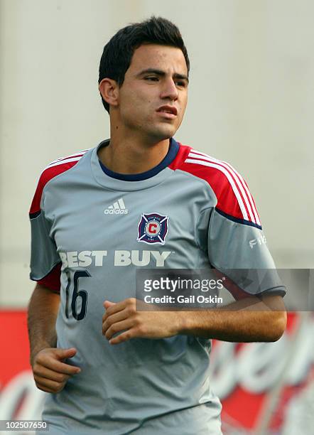 Marco Pappa of the Chicago Fire runs across the field before a game against the New England Revolution at Gillette Stadium on June 27, 2010 in...