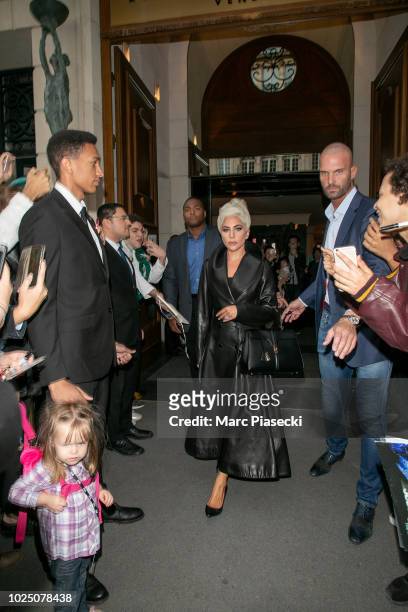 Singer Lady Gaga is seen leaving her hotel on August 29, 2018 in Paris, France.