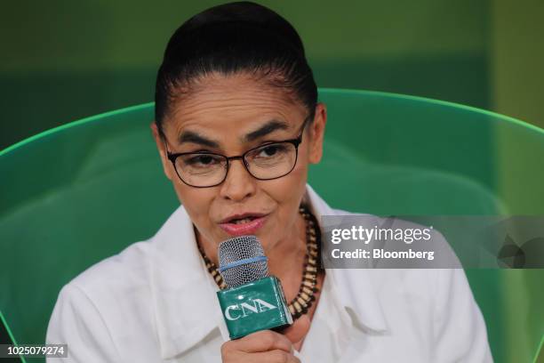 Marina Silva, presidential candidate for the Sustainability Network Party , speaks during an event at the National Agricultural Confederation in...