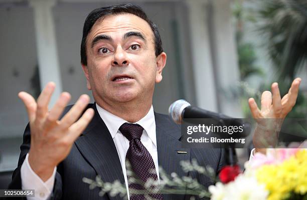 Carlos Ghosn, chief executive officer of Nissan Motor Co., speaks during a news conference following a meeting with Boediono, Indonesia's vice...