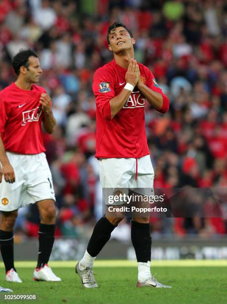 Cristiano Ronaldo of Manchester United reacts during the Barclays Premier League match between Manchester United and Reading at Old Trafford in...