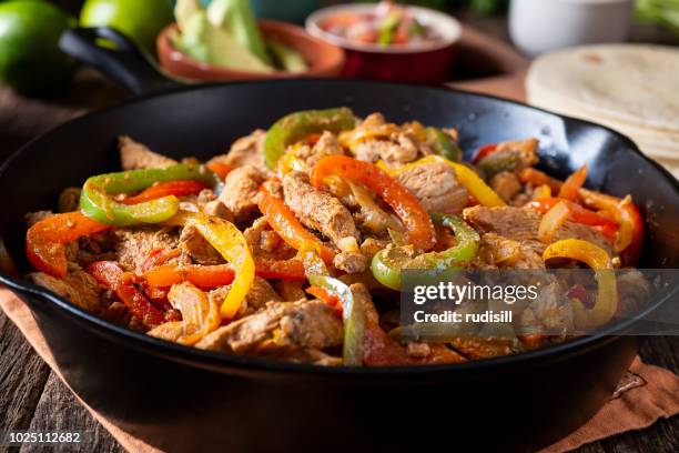 chicken fajitas - saute stock pictures, royalty-free photos & images