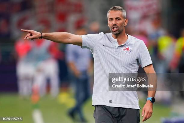Head coach Marco Rose of FC Salzburg gestures during the UEFA Champions League match between FC Salzburg v Red Star Belgrade at Red Bull Arena on...