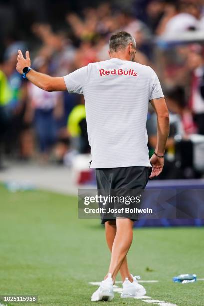 Head coach Marco Rose of FC Salzburg gestures during the UEFA Champions League match between FC Salzburg v Red Star Belgrade at Red Bull Arena on...