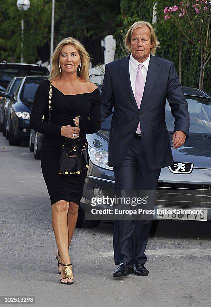 Norma Duval and Matias Khun attend the christening of Paloma Segrelles and Emilio Alvarez's daughters, Paloma and Tiziana, on June 28, 2010 in...