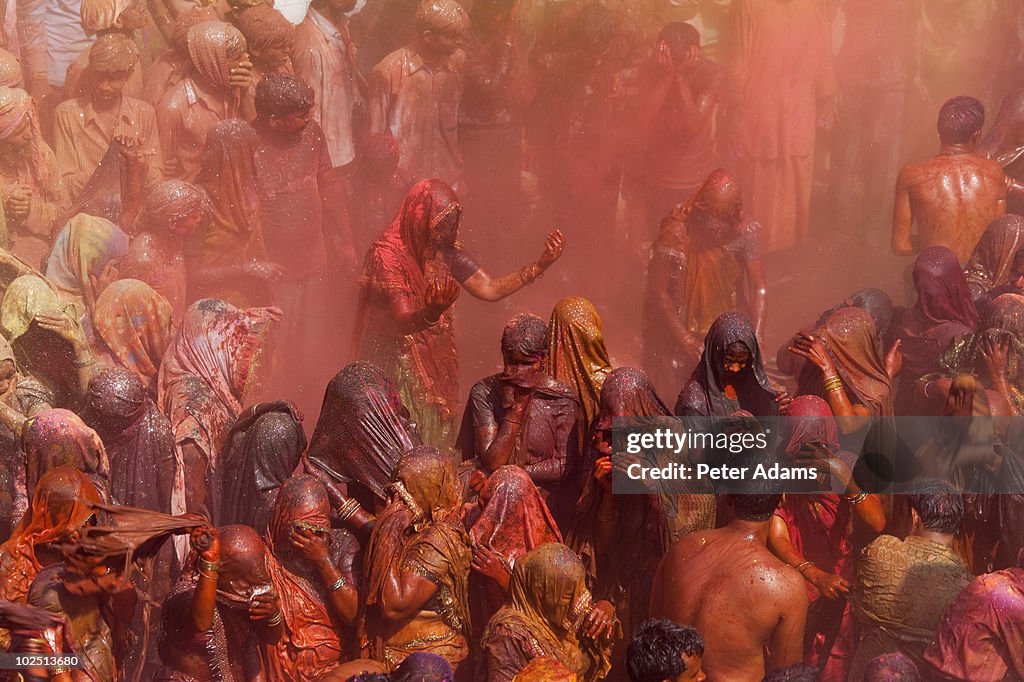 Celebration of the Holi Festival, Mathura, India