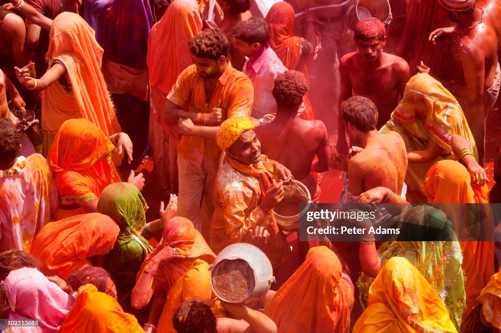 Celebration of the Holi Festival, Mathura, India