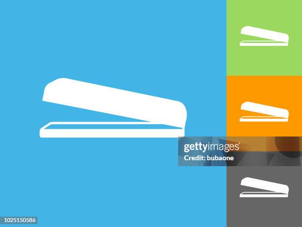 hefter-flach-symbol auf blauem hintergrund - tacker stock-grafiken, -clipart, -cartoons und -symbole