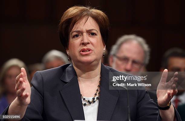 Supreme Court nominee Elena Kagan answers questions from members of the Senate Judiciary Committee on the second day of her confirmation hearings on...