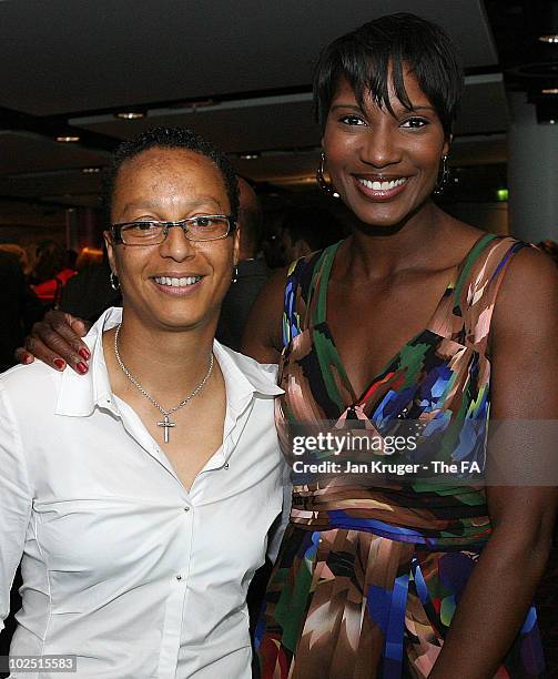 Hope Powell, manager of England women's football team poses with Denise Lewis, Olympic Gold medal Heptathlete during the The FA Women's Awards 2010...