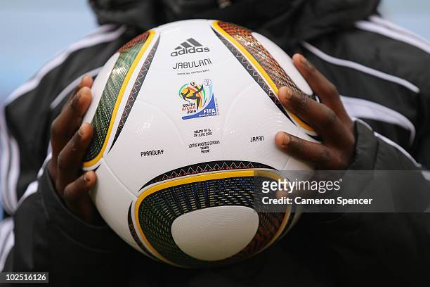 The official Jabulani matchball ahead of the 2010 FIFA World Cup South Africa Round of Sixteen match between Paraguay and Japan at Loftus Versfeld...